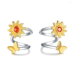 Back Backs Earrings 925 Sterling Silver Sunflower Butterfly Ear Climbers Cuffs With Zircon Christmas Jewelry Gifts For Women Girls Frie