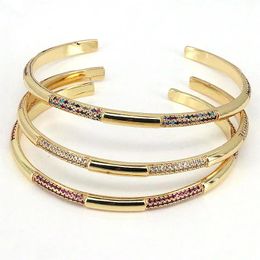 Bangle 5Pcs Minimalist Fashion Rainbow CZ Zircon Bangles Bracelets for Women 2022 Classic Adjustable Open Jewellery