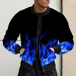 Hot Selling Men's Autumn and Winter Jackets in Europe and America, 3D Digital Printing, Cross-border Flame Pattern, Thin Style Pilot Jacket