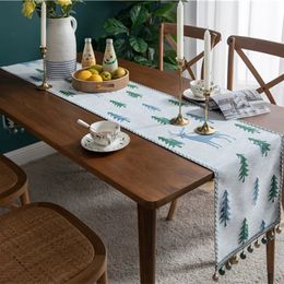 Christmas Chenille Tassel Table Runner Cotton Linen Thicken Fabric Decoration Dining Room Restaurant Modern Decor Supplies 231226