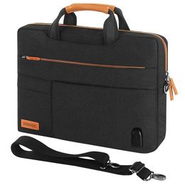 Waterproof Laptop Bag Carrying Bag Shoulder Bag Briefcase with USB Charging Port for 14" 15.6" 17.3" Notebook 231226