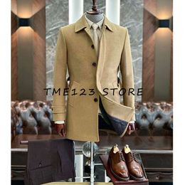 Business Casual Solid Color Single Breast New Men's Woolen Medium Length Trench Clothing Coat Men Winter