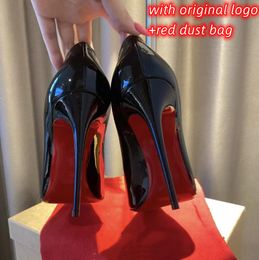 2024Women Brand Shoes Pointed High Heels Wedding Shoes Classics Red Shiny Bottoms Nude Black Patent Leathers 6cm 8cm 10cm Thin Heel Shallow Luxury Pumps with Bag 34-44