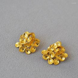 Stud Earrings Japanese Design Retro Literary Layered Flowers Golden For Women