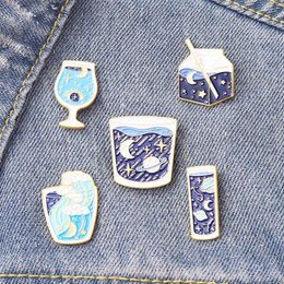 Female Stellar Map Glass Milk Cup Model Brooches Planet Moon Wave Alloy Enamel Lapel Pins European Women Backpack Clothes Badge Br276z