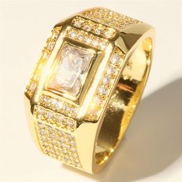 Men's Ring Size 13 Iced Out Micro Paved 18k Yellow Gold Filled Classic Handsome Men Finger Band Wedding Engagement Jewellery Gi284T