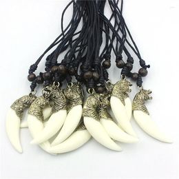 Pendant Necklaces 12 Pcs Punk Alloy Tiger Head Acrylic Teeth Pendants Leopard Charms Beads Sweater Chain Rope Amulet XL116