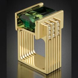 14K Yellow Gold Emerald Jewellery Ring for Women Rectangel Green Topaz Emerald Anillos Bizuteria Gemstone 14K Gold Fahsion Ring202A