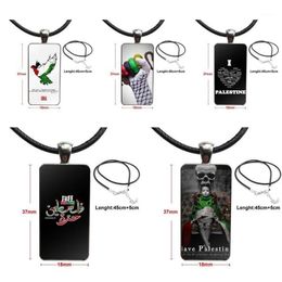 Palestine Art Stop Wars For Girls Vintage Jewelry Steel Color Glass Cabochon Choker Pendant Long Rectangle Necklace1220d