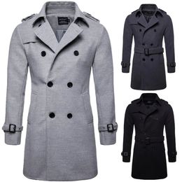 Men's coat trench coat winter men's pea coat men's wool and blend coat with double chest jacket brand clothing W07 231226