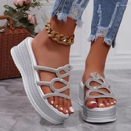 Slippers Women Summer Thick Soled Crystals Leisure Platform Mules Female Outdoor Elegant Sole Shoes 2024