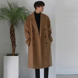 IEFB Autumn Winter Medium Length Coat Thickened Fashionable Woollen Coat Korean Loose Casual Double Breasted Clothes 9Y4774 231226