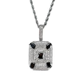 Fashion- black gemstone pendant necklaces for men western square diamonds luxury necklace real gold plated copper zircons Cuban ch300q