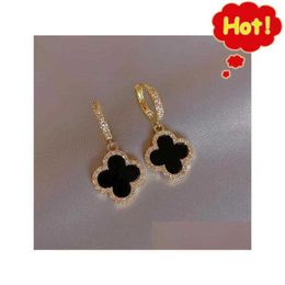 Stud Designer Four-leaf Earring for Women Senior Classic Small Fragrant Wind Earrings New Clover Ear Ring Gold Light Flash Drop Delive