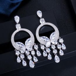 Fashion sparkling charm tassel butterfly diamond earring designer for woman Yellow Red AAA Cubic Zirconia Copper Bride Wedding Eng254y