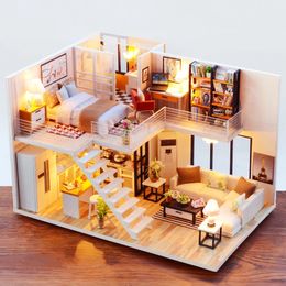 Baby House Mini Miniature Doll DIY Small Kit Making Room Toys Home Bedroom Decorations with Furniture Wooden Craft 231227