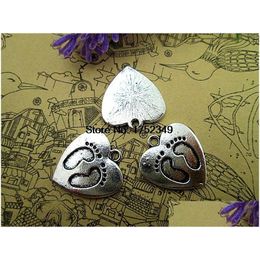 Charms Whole Sale50Pcs--Baby Feet Antique Tibetan Sier Baby In Lovely Heart Charm Pendants 20X22Mm Drop Delivery Jewellery Findings Com Dh3Jd