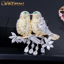 Elegant Cubic Zirconia Gold and Silver Color Lucky Cute Bird Wire Brooches Pin for Women Jewelry Accessory BH007 210714246f