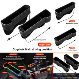 Car Electronics Car Seat Crevice Storage Box With 2 USB Charger Colorful LED Seat Gap Slit Pocket Seat Organizer Card Phone Bottle Cups Holder