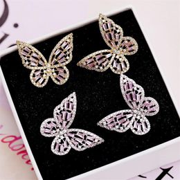 2020 New Korean Butterfly Earrings for Women Vintage Cute Stud Earrings Zircon Wedding Fashion Jewellery brincos212H