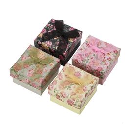 Flower Jewelry Box 5*5*3cm Square Wedding Ring Gift Boxes for Earrings Multi Colors Paper Packaging Jewelry Display Case 16pcs 231227