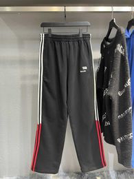 White and Red Vertical Bars on Both Sides of House b Hook Up Terry Pants Loose Paris Band Casual