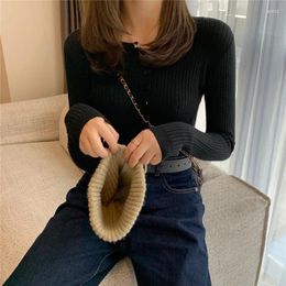 Women's Sweaters Autumn And Winter Pullover Round Neck Solid Button Screw Thread Long Sleeve Tshir Sweater Knitted Underlay Slim Fit Tops