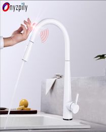 Onyzpily Sensor Kitchen Faucets White Touch Inductive Sensitive Faucets Mixer Water Tap Single Handle Dual Outlet Water Modes T2006477217