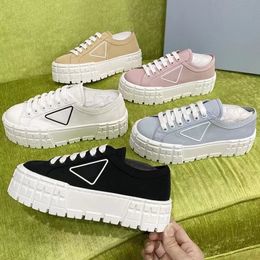 Designer platform canvas sneakers gabardine classic triangle pattern thick soled casual shoes Double Wheel Nylon Gabardine Sneakers Trainers Triple Thick shoes