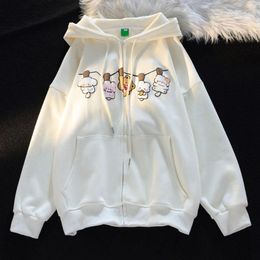 Women's Hoodies Autumn Winter Cute Fashion Cartoon Dog Embroidery Zip Up Streetwear Women Man Student Couples Clothes Hooded Coat Tops