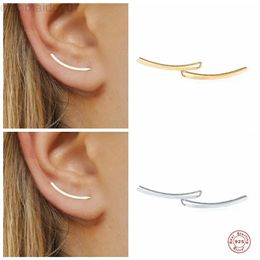 Aide 925 Sterling Silver Smooth Long Line Ear Climber d Earrings For Women Minimalist Ear Crawlers ds Piercing Jewellery L220810307M