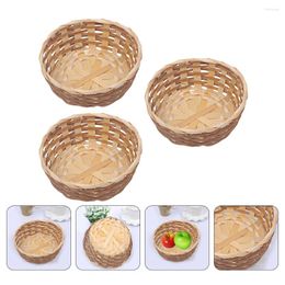 Dinnerware Sets 3 Pcs Woven Basket Hand Made Bamboo Storage Crate Bread Pan Container Bins