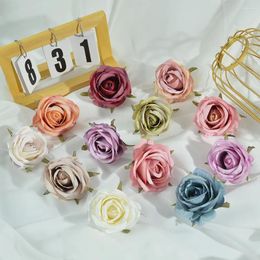 Decorative Flowers 6cm Rose Buds Artificial Heads For Home Wedding Decoration Christmas Birthday Party DIY Wreath Scrapbook Craft Supplies