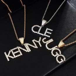 Hip Hop Initial Name Zircon Iced Out Letters Pendants & Necklaces For Men Jewellery With Gold ColorRope Chain Gifts Colgante1149w