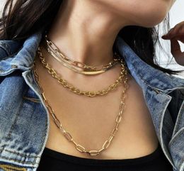 Pendant Necklaces Multi-layer Herringbone Choker Necklace For Women Gold Colour Chunky Paper Clip Chain Trendy Charm Jewelry2187007