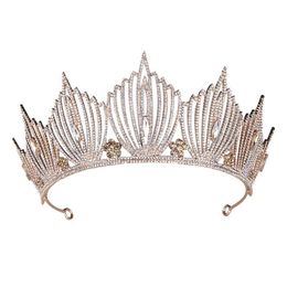 Princess Crown Wedding Bridal Mermaid King Queen Baroque Gold Crystal Crown Headband Birthday Women Hair Jewellery Tiara for Girls W307w