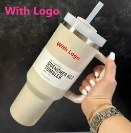 Mugs Ready To Ship With LOGO Quencher Tumblers H2.0 40oz Stainless Steel Cups Silicone handle Lid Straw 2nd Generation Car mugs Water B