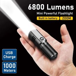 6800 Lümenler Mini Güçlü LED El Flashlight XHP50 Dahili Batter
