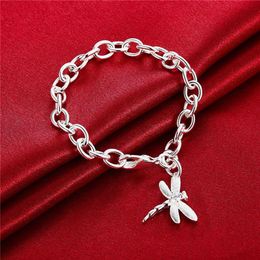 wedding Dragonfly shrimp thick 925 silver charm bracelets 8inchs GSSB282 women's sterling silver plated Jewellery bracelet286F