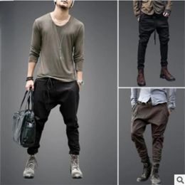 Pants Men Pants Spring Summer Solid Color Loose Straight Pants Men Vintage Low Waist Pocket Pencil Pants CrossPants CalfLength Pants