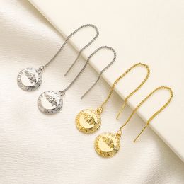 Luxury Brand Designers Letters Stud Long Earrings Gold Plated Stainless Steel 925 Silver Geometric Famous Women Tassel Round Head Earring Wedding Party Jewerlry