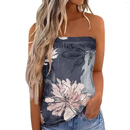 Women's Tanks Casual Women Tank Tops Strapless Bandeau Sleeveless Camisole Floral Printing Summer Vacation Loose Holiday Cami Shirt Blouse