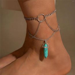 Anklets Simple Style Trendy Irregular Turquoise Anklet Boho Summer Seaside Beach Couples Chain