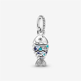 100% 925 Sterling Silver Sparkling Blue Scaled Fish Dangle Charm Fit Original European Charms Bracelet Fashion Wedding Egagement J176m