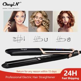 Straighteners CkeyiN Farinfrared Flat Iron Professional Electric Hair Straightener Tourmaline Ceramic Straightening Iron 4 Temperature Curler