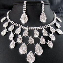 Earrings & Necklace Crystal Drop Neclace Rhinestone Wedding Bridal Jewelry Set Fashion192c