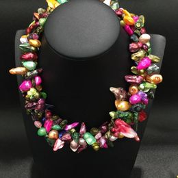 Necklaces vivid Colour real natural fresh water pearl necklace multi Colour multi 4 layres fashion women Jewellery