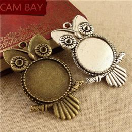 20pcs Metal Owl Pendats Necklace Settings Fit 20mm 25mm Round Cabochon Base DIY Pendant Blank Tray Bezel Jewellery Accessories214F