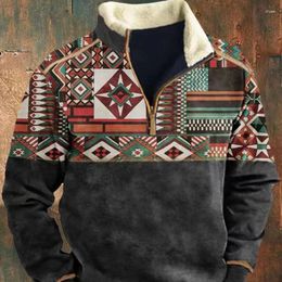 Men's Jackets Vintage Patchwork Winter Sweatshirt Comfortable Print Fleece Collar Long Sleeved Hoodies Fashion Pullover Sweaters 2024