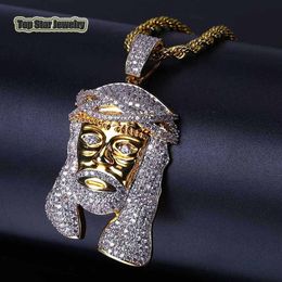 Top Quality 316L Stainless Steel Hip Hop Jewellery Micro-inserts Cubic Zirconia Jesus Pendant Necklace For Mens Rapper Rock Accessor2239